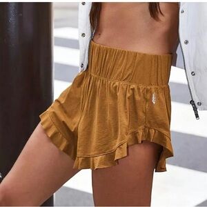 Free People Movement Goldenrod Yellow Ruffle Hem Athletic Layering Shorts Small